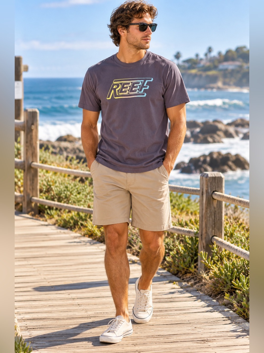 Reef Charcoal Tee with Gradient Logo